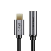 CABLETIME- Premium Digital USB Type C Male to Audio Stereo 3.5 Female, Signal: Sound & Music-Digital, Nickle plated with Space Grey alumium Housing, Black PVC, OD4.5mm , SKU- CT-C160-PU31-CMAU(D)-AS0.1